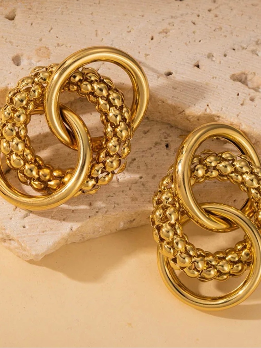 18k Gold filled chunky Interlocking Circle Statement Earrings for women